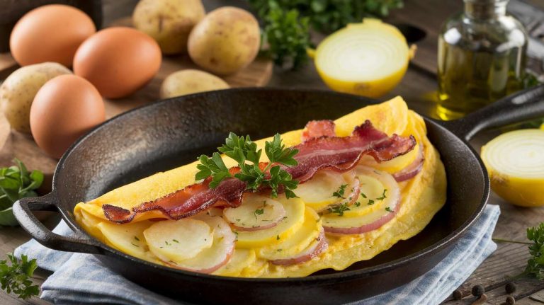 Un plat unique en 25 minutes ? Cette omelette paysanne aux pommes de terre, lardons et oignons