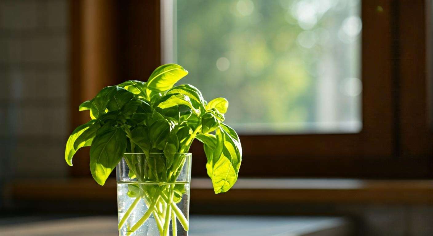 Cette astuce pour conserver le basilic frais dans un verre d'eau comme un bouquet de fleurs