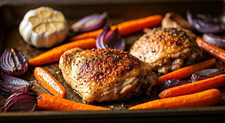 Dites adieu à la vaisselle, cette recette de poulet et légumes rôtis se fait sur une seule plaque de cuisson