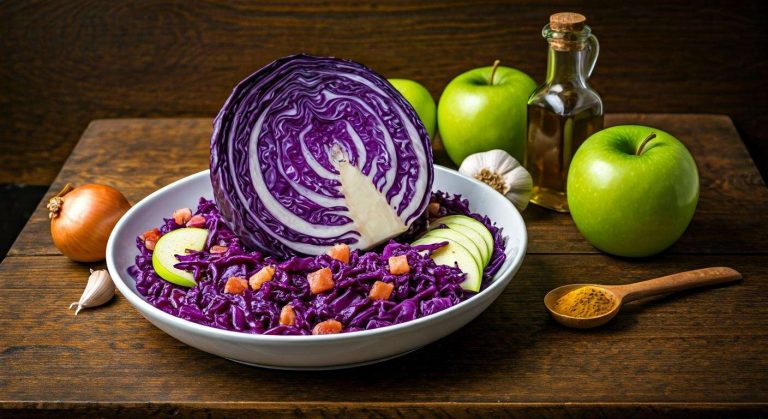 Poêlée de chou rouge, lardons et pommes au curry : recette savoureuse et colorée