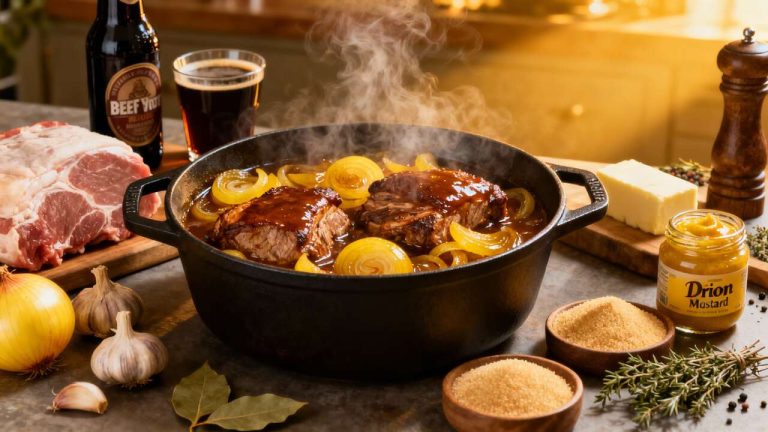 Carbonades de porc à la bière en cocotte : recette gourmande