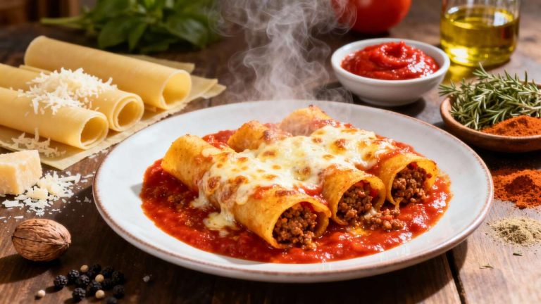 Cannellonis farcis à la viande, sauce tomate et fromage : recette savoureuse