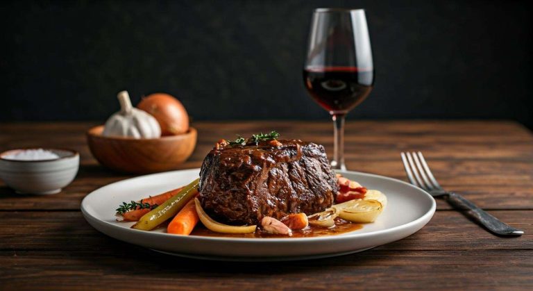 Joue de bœuf confite au vin rouge : recette savoureuse