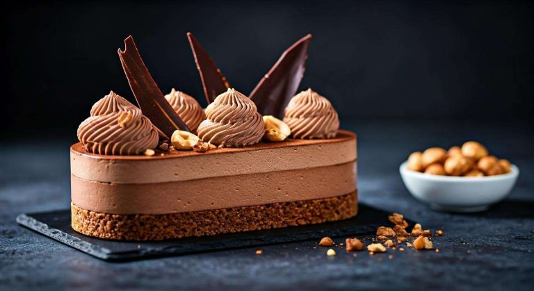 Entremets croustillant à la mousse chocolat noir et lait