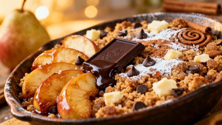 Crumble au chocolat et pommes : recette gourmande