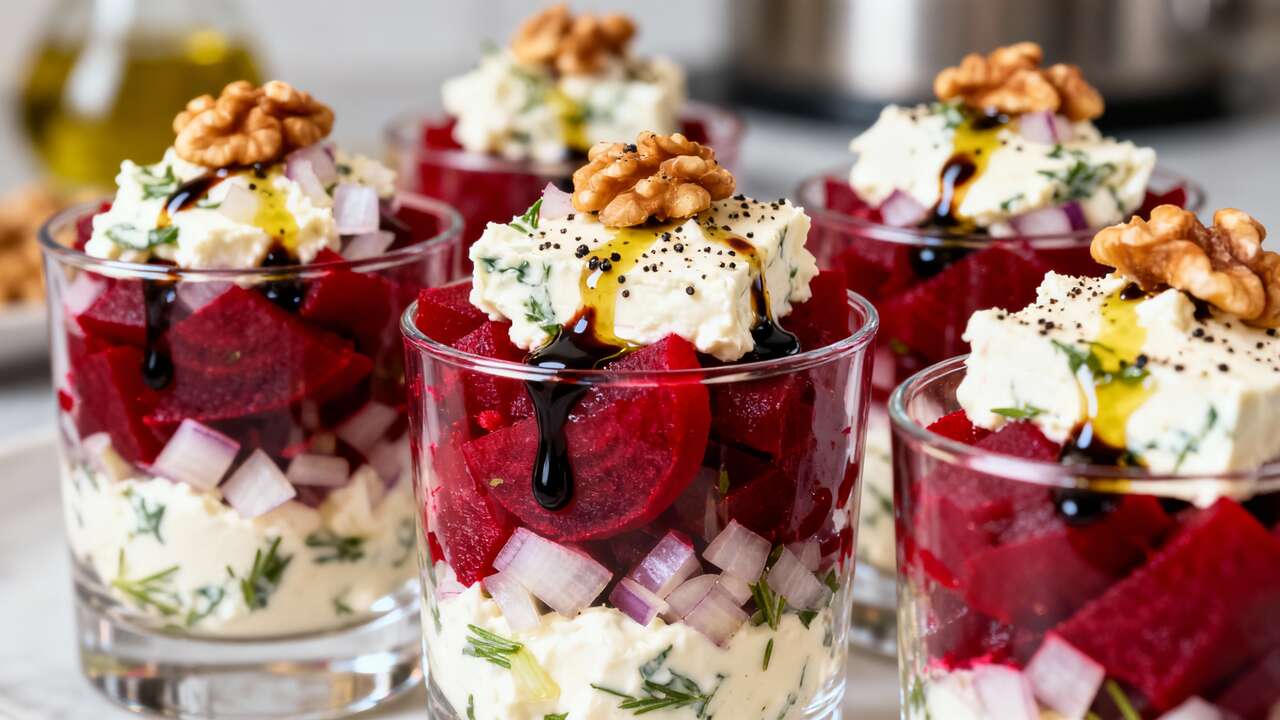Verrines de betterave, boursin et échalotes : recette savoureuse