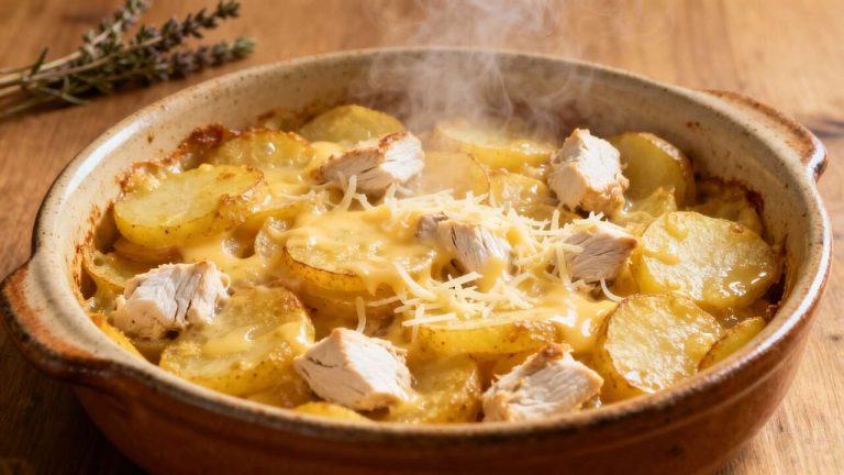 Gratin de pommes de terre au poulet : recette savoureuse
