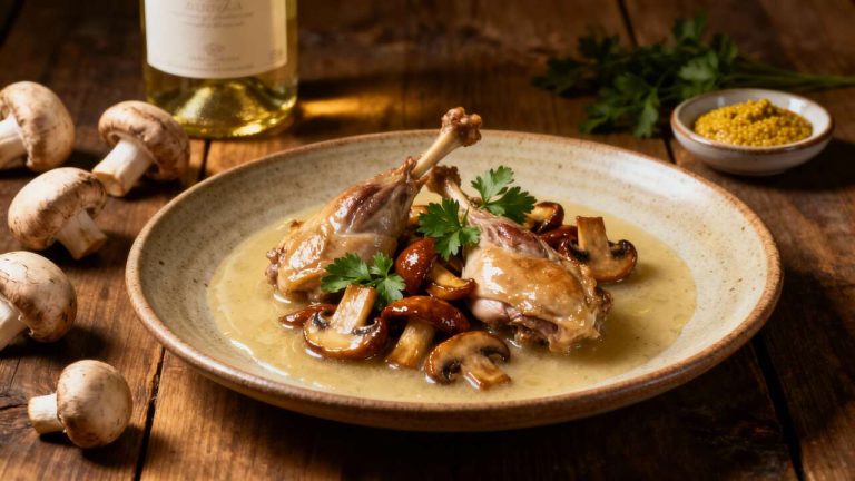 Lapin au Vin Blanc et Champignons de Paris : recette Savoureuse