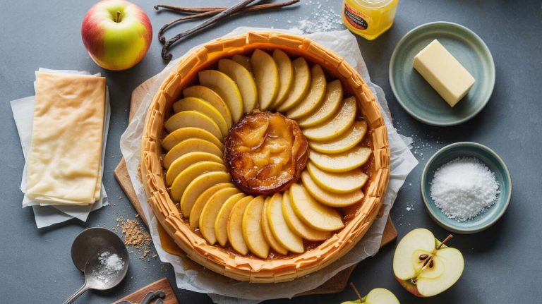 Une Tarte Tatin revisitée : des pommes caramélisées sur un lit de feuilles de brick dorées et ultra croustillantes