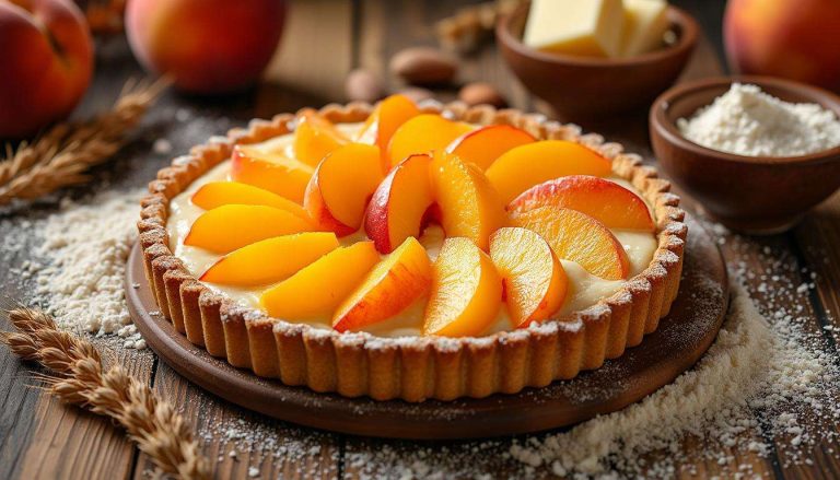 Avec ses pêches dorées et sa crème fondante, cette tarte est un pur concentré de bonheur à chaque bouchée d’automne